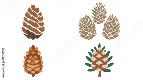 Pinecone ornament vector icon featuring a clean and minimal design of a stylized pinecone, ideal for holiday decorations, winter-themed graphics, Christmas illustrations, seasonal nature elements, 