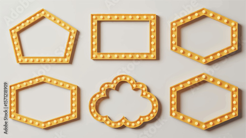 Vintage marquee frames with glowing bulbs illuminated