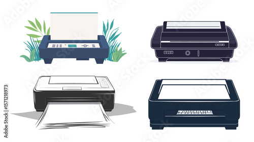 Printer vector silhouette in minimal and bold style, featuring a simplified representation of a desktop printer with paper output, ideal for office-related concepts, printing services, workplace icons