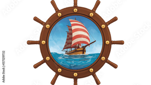 Wooden ship wheel framing sailing vessel nautical sailing ship