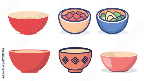 High color grade vector illustration of a ramen bowl with rich toppings including noodles, egg, seaweed, pork slices, and broth, showcasing traditional Japanese cuisine in a vibrant, appetizing, 