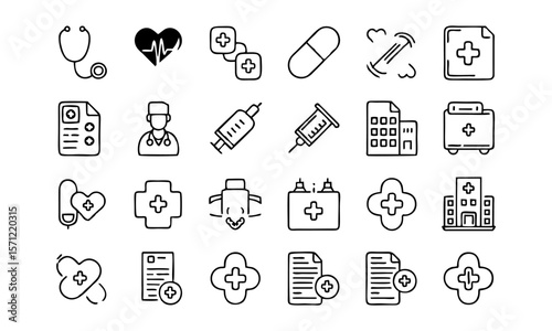 2025 New Medical Icons Set – Vector Symbols for Healthcare, Hospitals, Clinics, Medicine, Medical Equipment, Emergency, and Health Services

