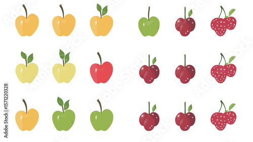 Seamless repeatable fruit grid pattern vector covering the entire canvas, featuring colorful assorted fruits like apples, oranges, bananas, and berries in a clean, vibrant arrangement, ideal for food 