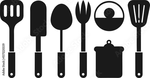 Kitchen Tool Silhouette Vector Set – 6 Cooking Utensils