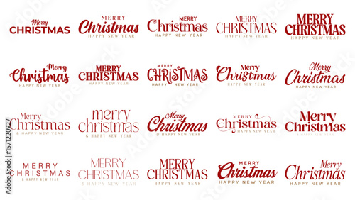 Merry christmas and happy new year lettering Set. Merry Christmas Text for wishes. Christmas Greetings text for social media post and celebration.