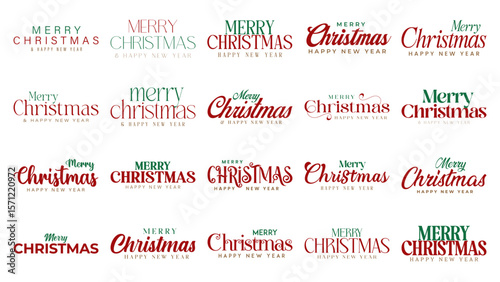 Merry christmas and happy new year lettering Set. Merry Christmas Text for wishes. Christmas Greetings text for social media post and celebration.