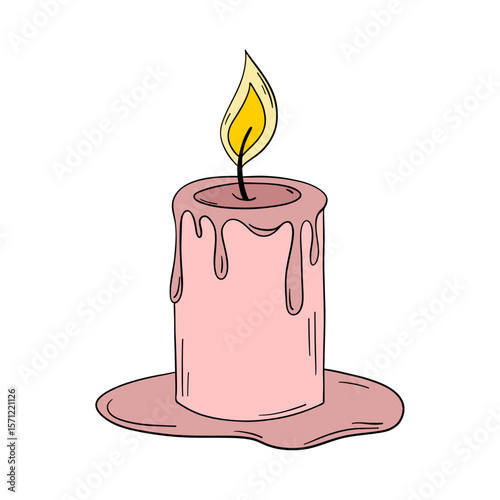 Old and vintage candle wax light fire with melted effect. Romantic, cozy, spiritual, birthday, anniversary or Halloween occasion line art element collection 