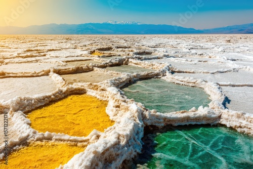 Colorful Mineral Hot Springs Pools in a Scenic Natural Landscape