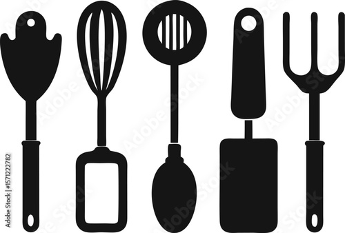 Kitchen Tool Silhouette Vector Set – 6 Cooking Utensils