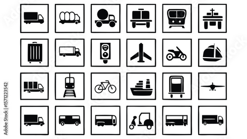 Collection of Transportation and Logistics Icons for Services and Travel
