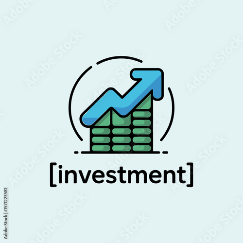 Ascending Blue Arrow atop Green Block Chart with Black Outline