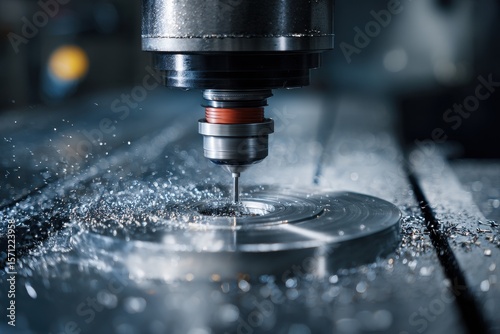 CNC machined steel plate with spiral coil and metal chips from Bridgeport