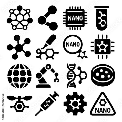 Collection of Nano Technology Icons in Flat Style