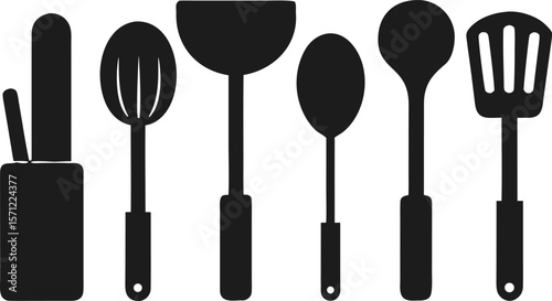 Kitchen Tool Silhouette Vector Set – 6 Cooking Utensils