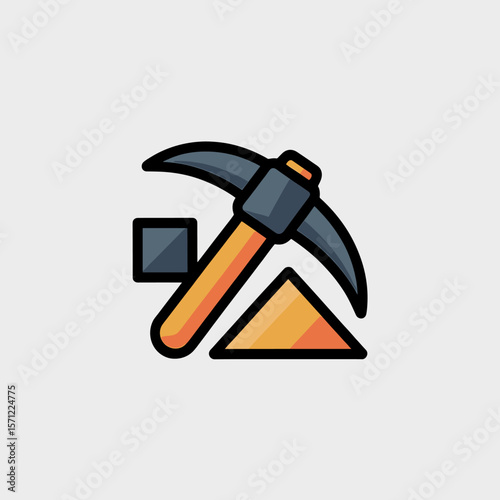 Colorful Cartoon Pictogram of a Pickaxe and Earth