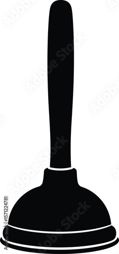A black silhouette of a plunger, a tool used for unclogging drains, stands ready for plumbing maintenance