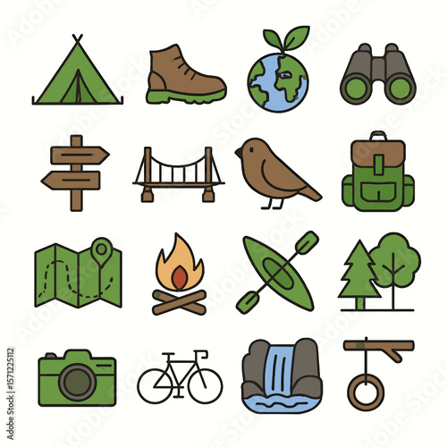 Colorful Outdoor Recreation Icons Set for Nature Lovers