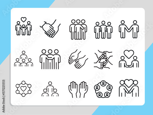 Social People Icon Set with Hand Drawn and family Style Illustration