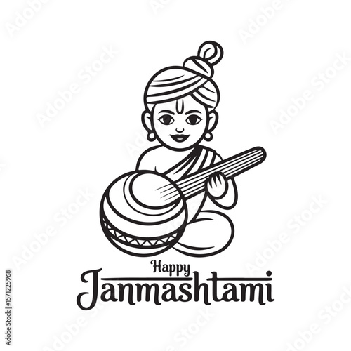 Elegant Janmashtami Celebration Design with Lord Krishna and Traditional Pot A Minimalist and Culturally Rich Greeting Card Depiction Illustration