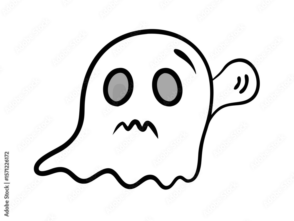 Fototapeta premium Cute, Sad Ghost Illustration Perfect for Halloween Designs . A simple, cartoonish illustration of a sad ghost. 