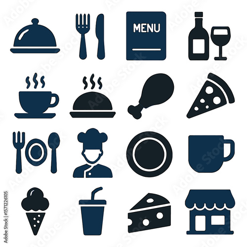 Restaurant and Food Icons: Diverse Culinary and Dining Elements Collection
