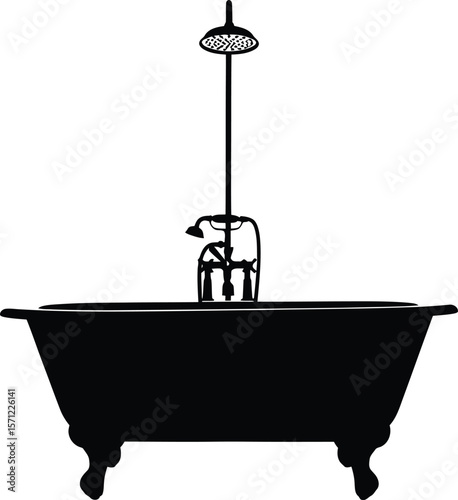 A vintage clawfoot bathtub with a standing shower fixture evokes a sense of classic elegance and relaxation
