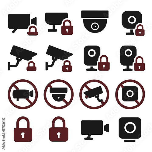 Security camera and padlock icons representing surveillance and data protection.