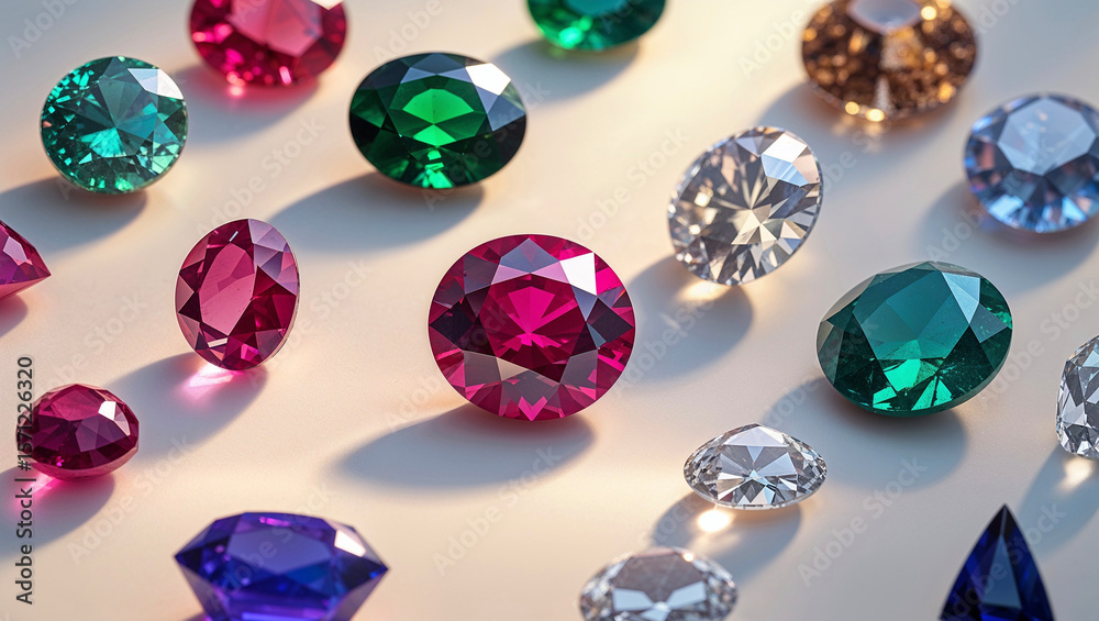 Fototapeta premium Different precious stones for jewellery on light background