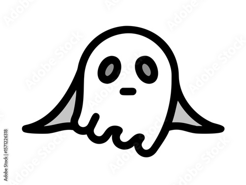 Cute, Sad Ghost Illustration Perfect for Halloween Designs . A simple, cartoonish illustration of a sad ghost. 