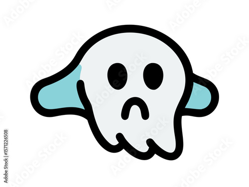 Cute, Sad Ghost Illustration Perfect for Halloween Designs . A simple, cartoonish illustration of a sad ghost. 