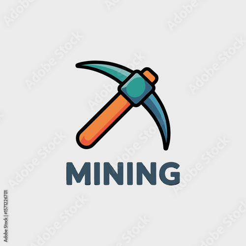 Stylized Pickaxe Illustration with Teal Blade and Orange Handle for Mining