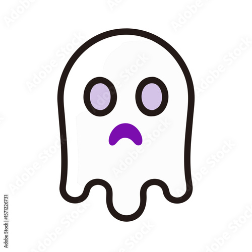 Cute, Sad Ghost Illustration Perfect for Halloween Designs . A simple, cartoonish illustration of a sad ghost. 