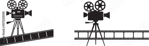 Retro Movie Camera and Filmstrip Silhouette Illustration vector