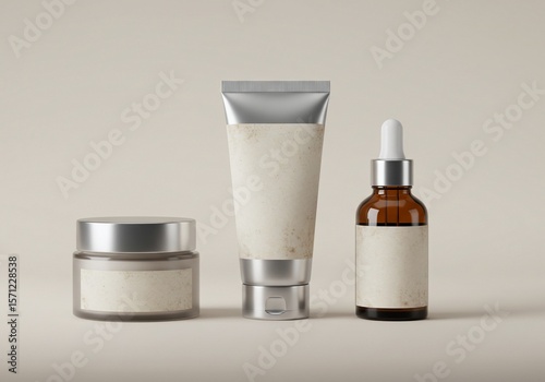 Cream Jar, Lotion Tube, and Serum Bottle Mockup for Branding