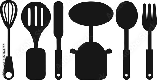 Kitchen Tool Silhouette Vector Set – 6 Cooking Utensils
