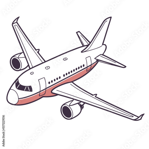 Flying aircraft in the sky or a plane on a white background for air travel and aviation illustration or commercial transportation