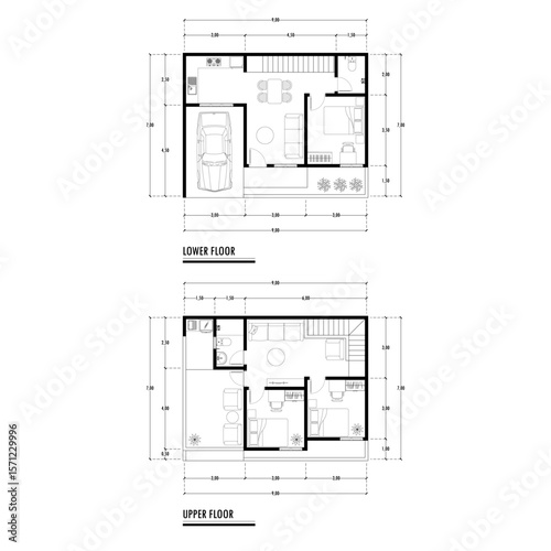 Black and White floor plan of a modern unfurnished house for your design. Suburban house vector blueprint. Architectural background.