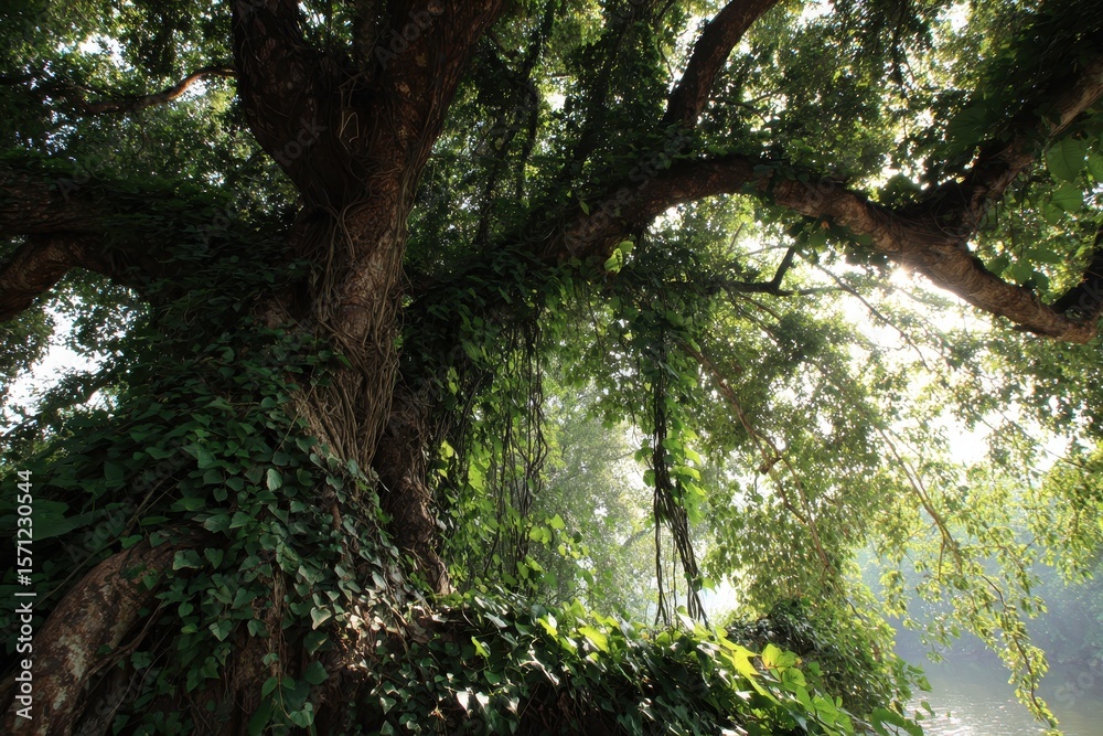 Fototapeta premium Dawn foliage and vines