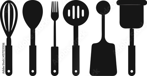 Kitchen Tool Silhouette Vector Set – 6 Cooking Utensils