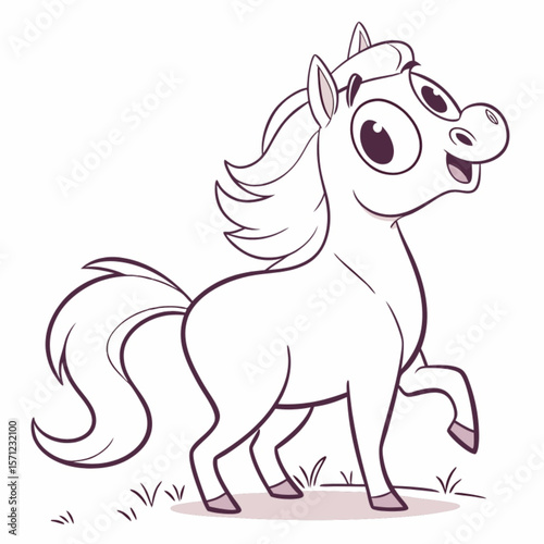 Running cartoon horse with a flowing mane, isolated on white, a cute vector illustration of a wild mustang stallion