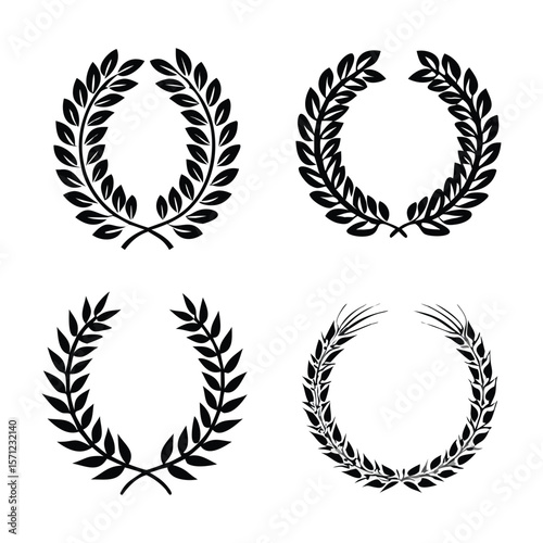 Wheat Wreaths and Grain Spikes Icon Set – Vector Agriculture and Harvest Symbols