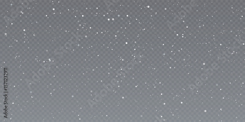 Realistic snow fallen on transparent background. Abstract dust particles, white confetti png bg. Festive wallpaper element for christmas poster, flyer, new year card, realistic vector snow powder.