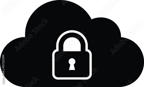 A cloud with a padlock symbolizes secure data storage and protection in the digital realm