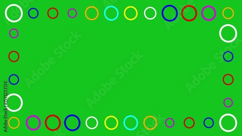 Colorful circles decorative frame on green screen background