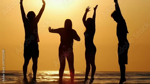Wallpaper Mural Silhouette of group of friends having fun, Happy together on the beach at sunset. Torontodigital.ca