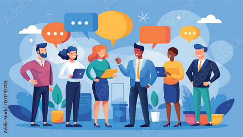 Diverse group of people communicating with speech bubbles communication teamwork