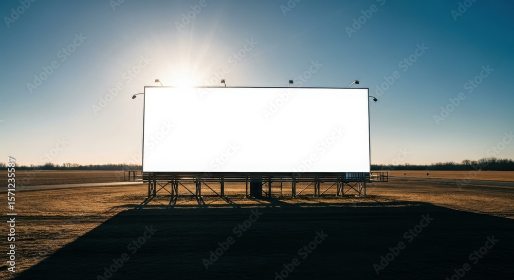 Obraz premium Empty billboard on a rural road at sunrise, showcasing a blank advertising space.