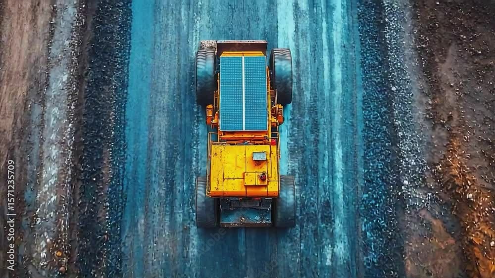 Road Roller Compacting New Asphalt: An overhead shot of a heavy-duty road roller expertly compacting fresh asphalt, creating a smooth, durable surface for the infrastructure. 