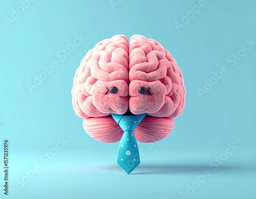 Brain illustration wearing a tie on a blue background. 3D Emoji