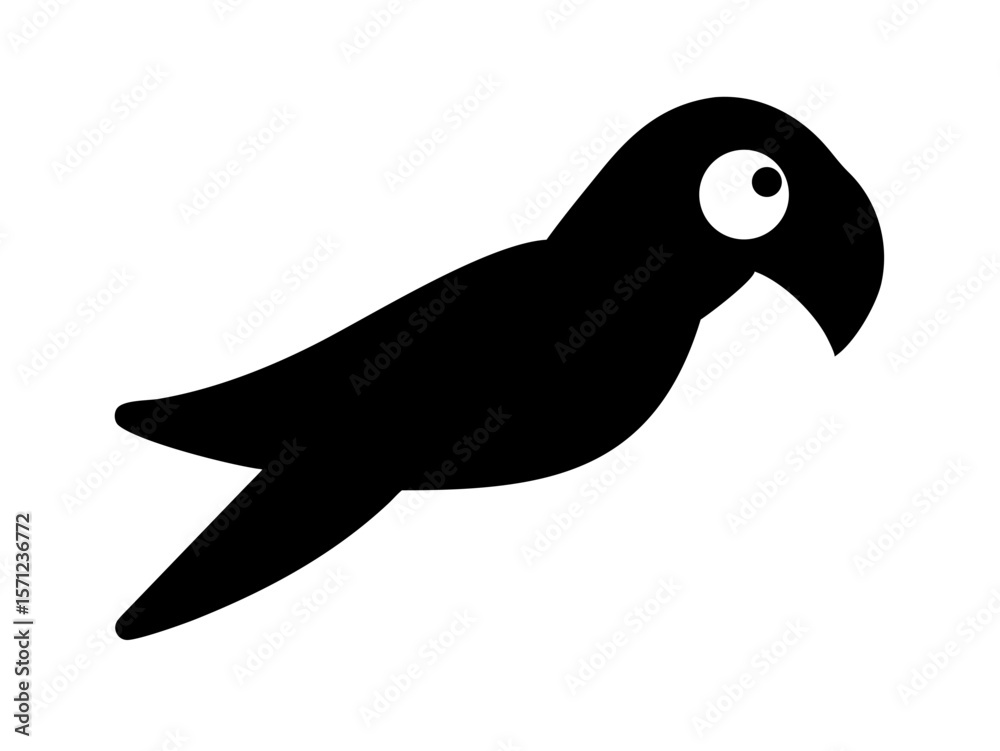 Obraz premium Simple black and white silhouette of a parrot. A clean, stylized silhouette of a parrot against a plain white background.
